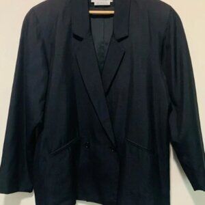 Vintage Carlisle 100% Silk Black Blazer Classic Double Breasted Suit Jacket 8
